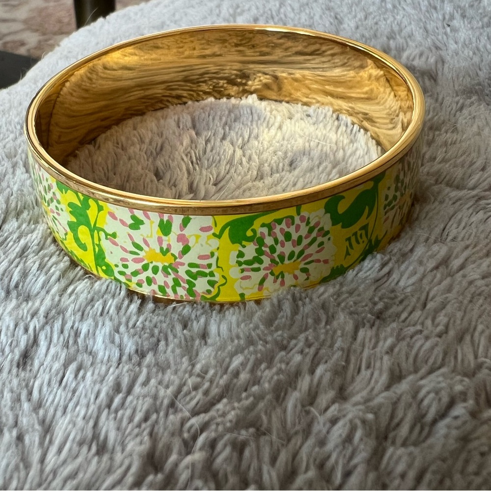 Lily Pulitzer Floral Gold and Green Bangle Bracelet